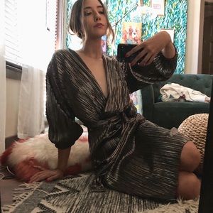 zara metallic effect two way midi dress